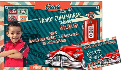 CONVITE DIGITAL C/TAG Carro Vintage Infantil 3b