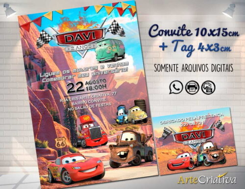 CONVITE DIGITAL C/TAG Carros Disney
