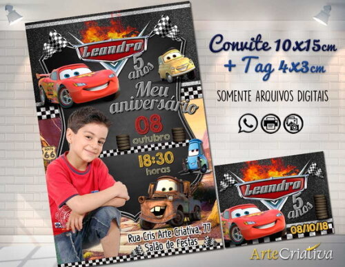CONVITE DIGITAL C/TAG Carros 2 com foto