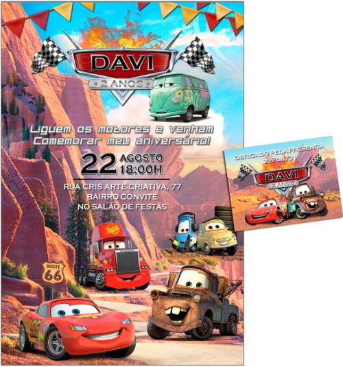 CONVITE DIGITAL C/TAG Carros Disney