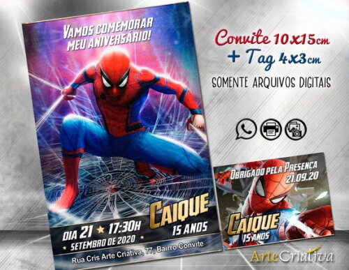 CONVITE DIGITAL C/TAG Cartoon Homem Aranha 3