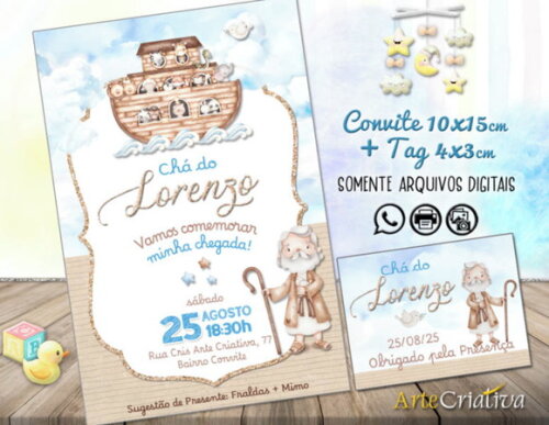 Convite Digital C/tag Chá de Bebê Arca de Noé Menino 3
