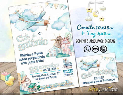 CONVITE DIGITAL C/TAG Chá de bebê Aviãozinho 1