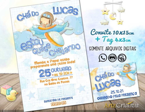 CONVITE DIGITAL C/TAG Chá de bebê Aviãozinho 3