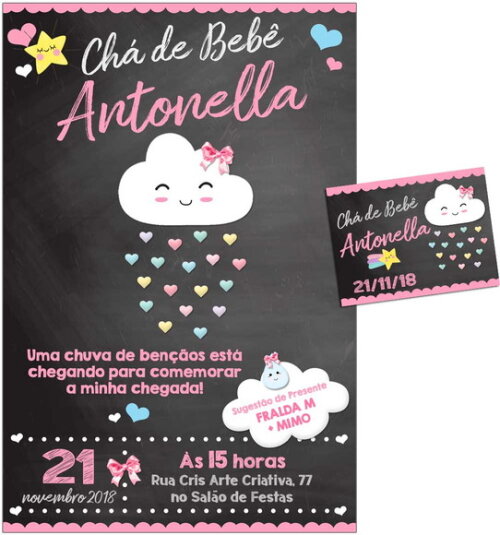 CONVITE DIGITAL C/TAG Chá de bebê Chuva de Amor Chalk