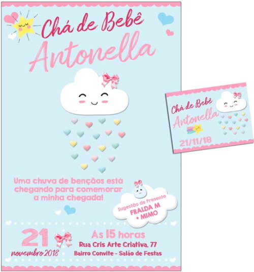 CONVITE DIGITAL C/TAG Chá de bebê Chuva de Amor Menina