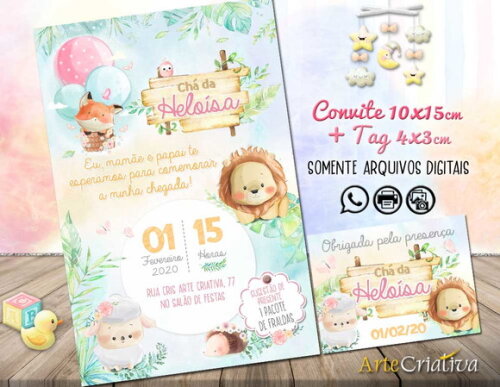 CONVITE DIGITAL C/TAG Chá de bebê Menina Animais 3
