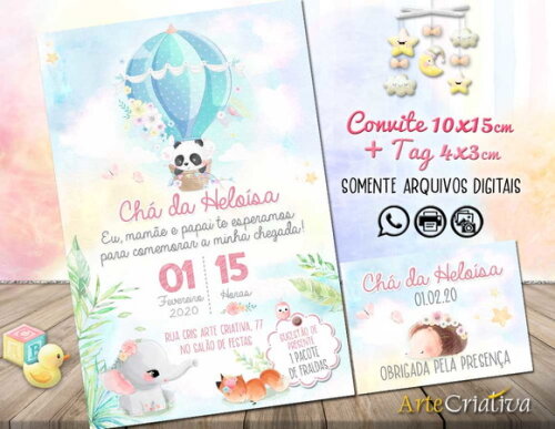 CONVITE DIGITAL C/TAG Chá de bebê Menina Animais 4