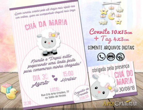 CONVITE DIGITAL C/TAG Chá de bebê Menina Ovelha
