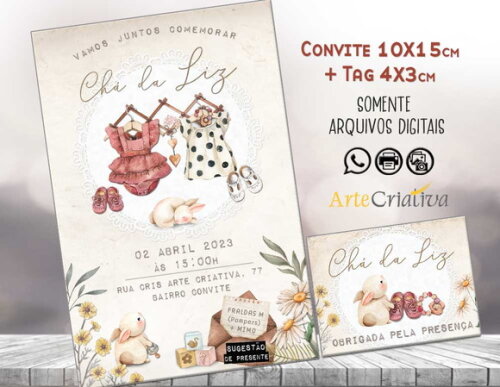 Convite Digital C/tag Chá de Bebê Menina Roupinha Boho 2
