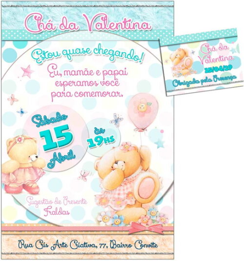 CONVITE DIGITAL C/TAG Chá de bebê Menina Ursinho 1