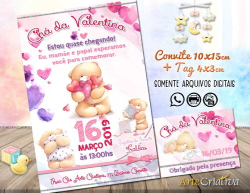 CONVITE DIGITAL C/TAG Chá de bebê Menina Ursinho 9
