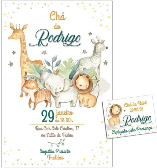 CONVITE DIGITAL C/TAG Chá de bebê Menino Animais Safari