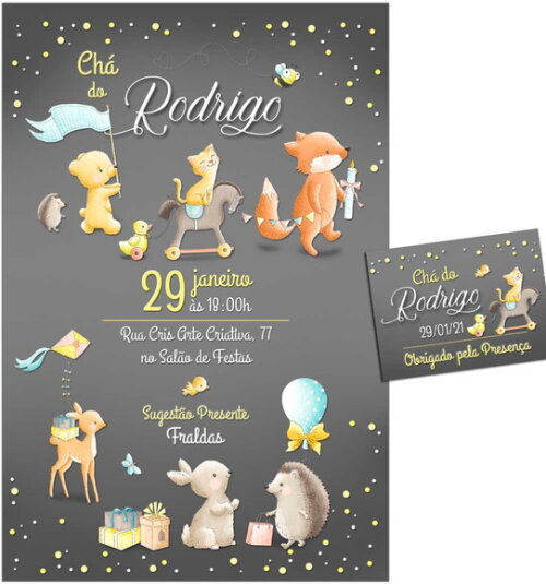 CONVITE DIGITAL C/TAG Chá de bebê Menino Animais 5