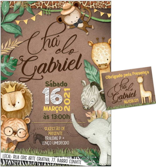 CONVITE DIGITAL C/TAG Chá de bebê Menino Animais Safari 2
