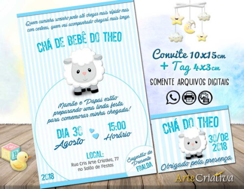 CONVITE DIGITAL C/TAG Chá de bebê Menino Ovelha 2