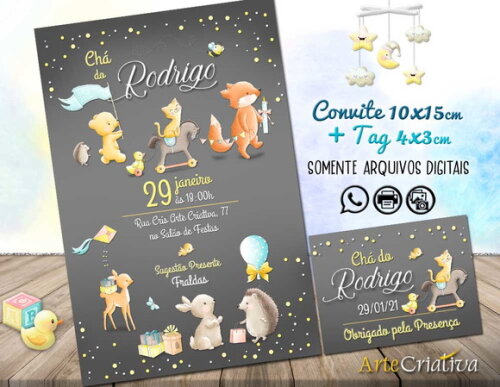 CONVITE DIGITAL C/TAG Chá de bebê Menino Animais 5