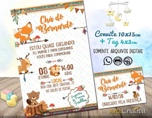CONVITE DIGITAL C/TAG Chá de bebê Menino Raposa 5