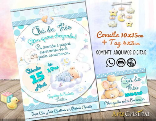 CONVITE DIGITAL C/TAG Chá de bebê Menino Ursinho 3