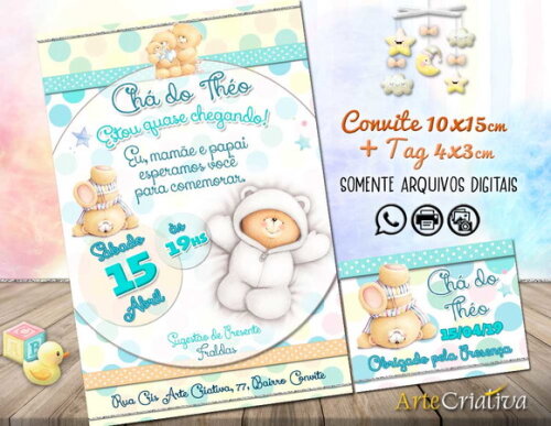 CONVITE DIGITAL C/TAG Chá de bebê Menino Ursinho 2