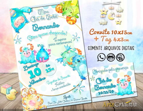 CONVITE DIGITAL C/TAG Chá de Bebê Monstrinhos