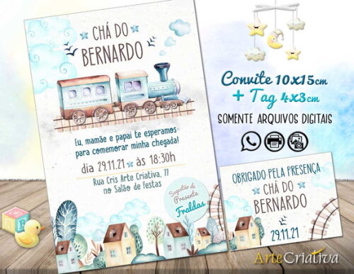 CONVITE DIGITAL C/TAG Chá de bebê Trenzinho