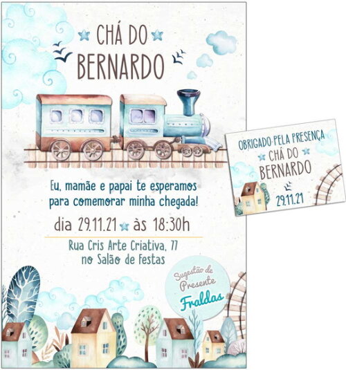 CONVITE DIGITAL C/TAG Chá de bebê Trenzinho