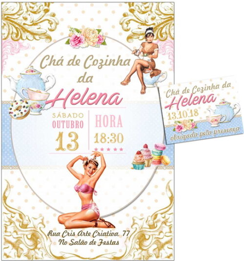 CONVITE DIGITAL C/TAG Chá de Cozinha Vintage Pin Up