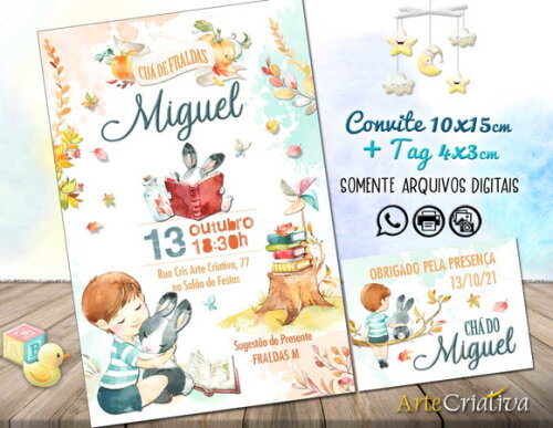 CONVITE DIGITAL C/TAG Chá de Fraldas Bichinhos Outono