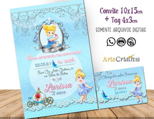 CONVITE DIGITAL C/TAG Cinderela Baby