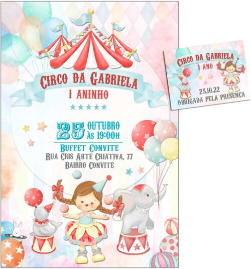 CONVITE DIGITAL C/TAG Circo Aquarela Menina 13