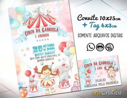CONVITE DIGITAL C/TAG Circo Aquarela Menina 13