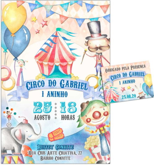 CONVITE DIGITAL C/TAG Circo Aquarela Menino