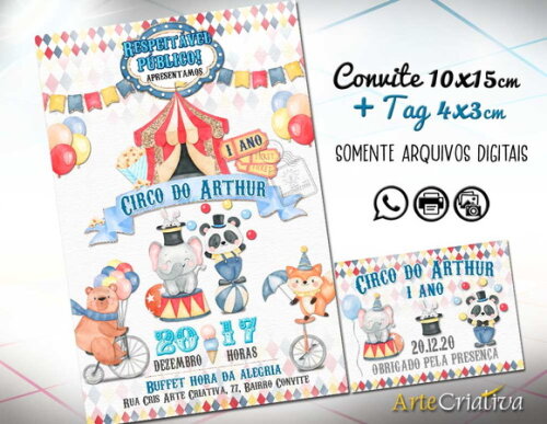 CONVITE DIGITAL C/TAG Circo Aquarela Menino 11