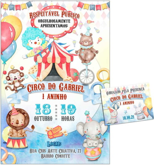 CONVITE DIGITAL C/TAG Circo Aquarela Menino 12