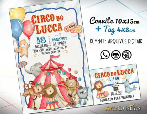 CONVITE DIGITAL C/TAG Circo Aquarela Menino 13