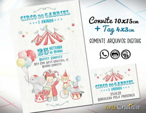 CONVITE DIGITAL C/TAG Circo Aquarela Menino 14
