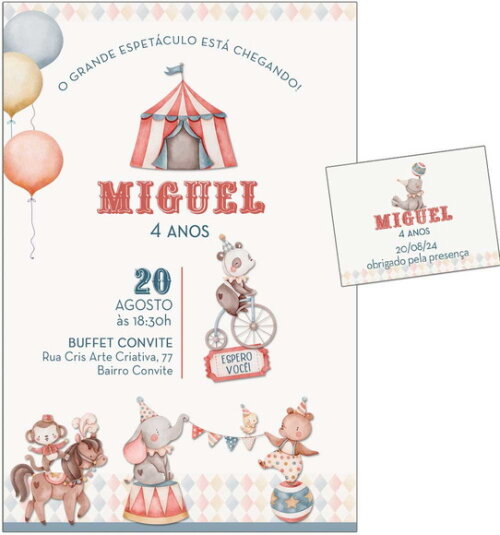 Convite Digital C/tag Circo Aquarela Menino 17