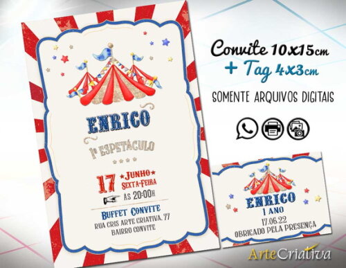 CONVITE DIGITAL C/TAG Circo Aquarela Menino 16