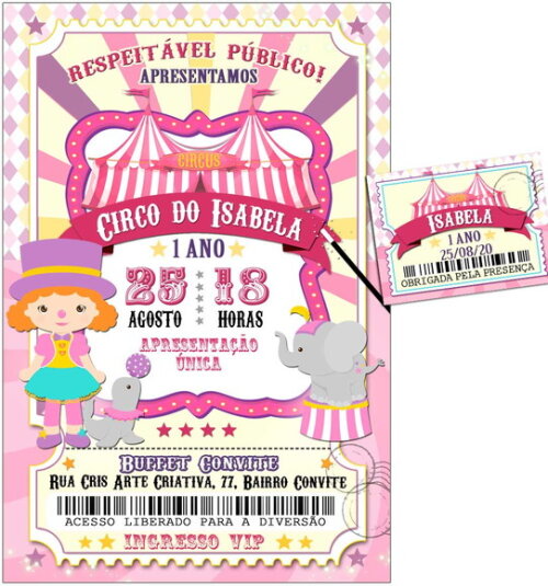 CONVITE DIGITAL C/TAG Circo Ingresso Menina 2