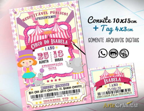 CONVITE DIGITAL C/TAG Circo Ingresso Menina 2