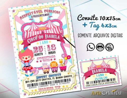 CONVITE DIGITAL C/TAG Circo Ingresso Menina 6