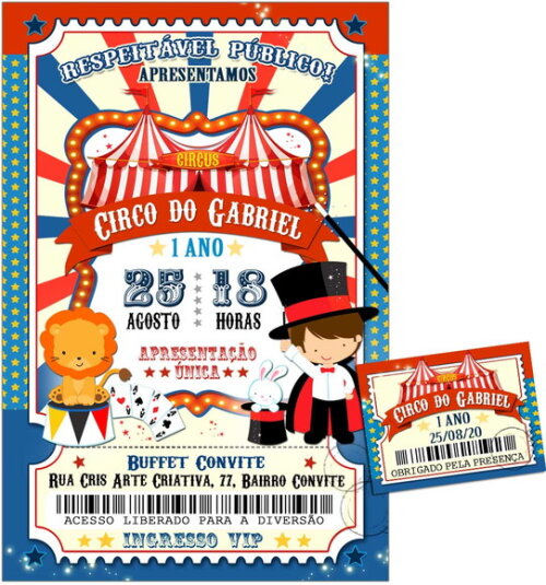 CONVITE DIGITAL C/TAG Circo Ingresso Menino 1