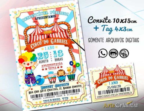 CONVITE DIGITAL C/TAG Circo Ingresso Menino 8