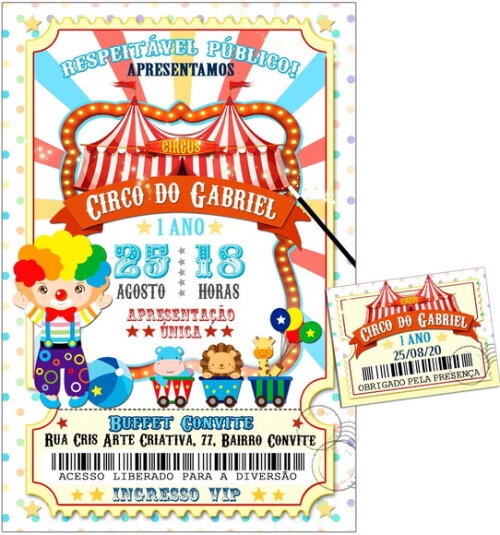 CONVITE DIGITAL C/TAG Circo Ingresso Menino 8