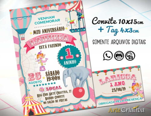 CONVITE DIGITAL C/TAG Circo Menina 6