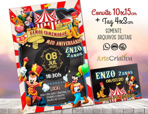 CONVITE DIGITAL C/TAG Circo Mickey Mouse 2