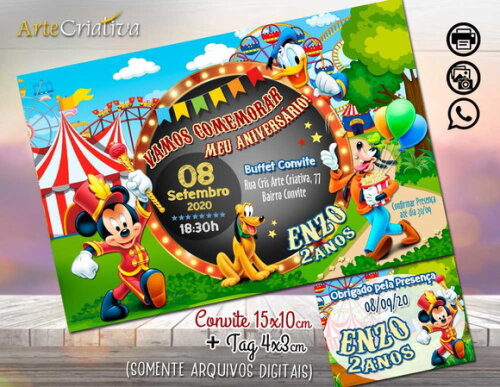 CONVITE DIGITAL C/TAG Circo Mickey Mouse 4