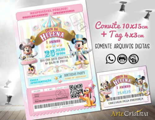 Convite Digital C/tag Circo Minnie Ingresso