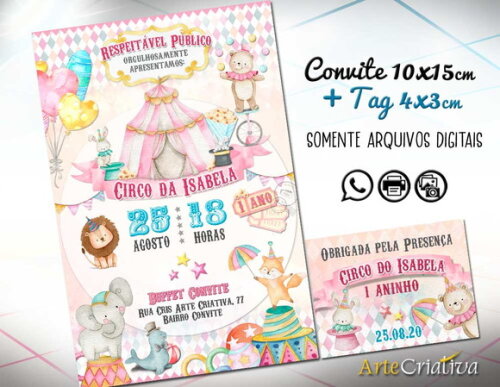 CONVITE DIGITAL C/TAG Circo Rosa 5